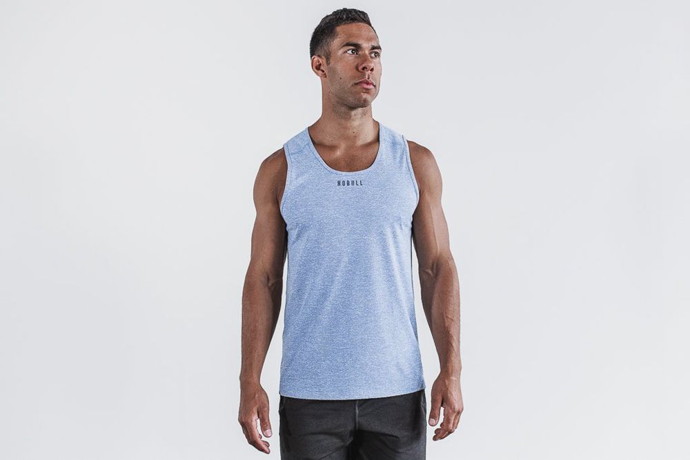 NOBULL Men's Textu Tank Tops - Light Blue - Ireland (8157CFELU)